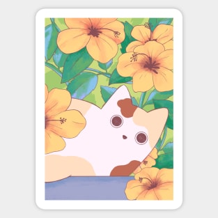 Floral Botanical Tropical Flowers Cute Calico Cat Sticker